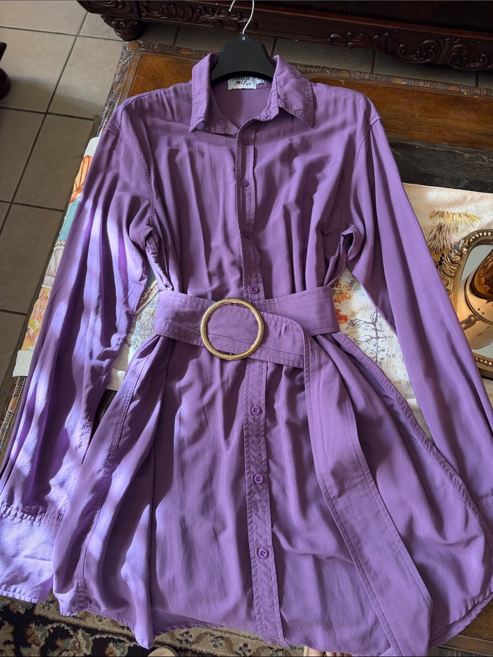 Princess Polly Lilac Button-Front Shirt Dress with Belt